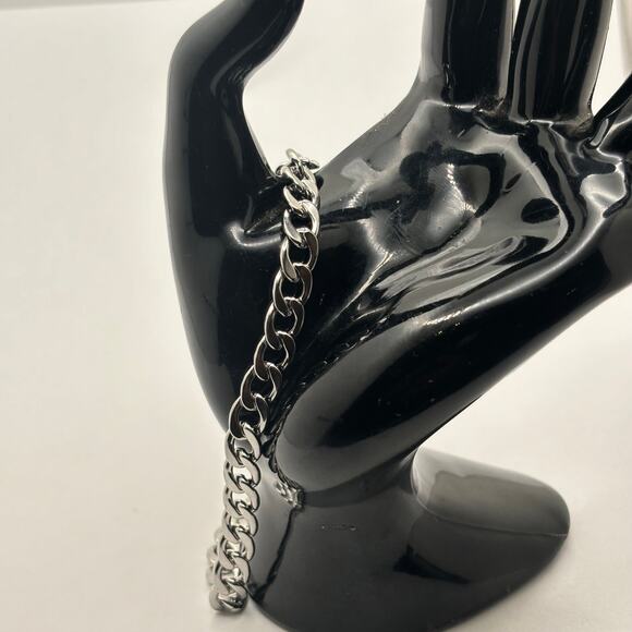 Silver Curb Cuban Men's Bracelet - Picture 3 of 4